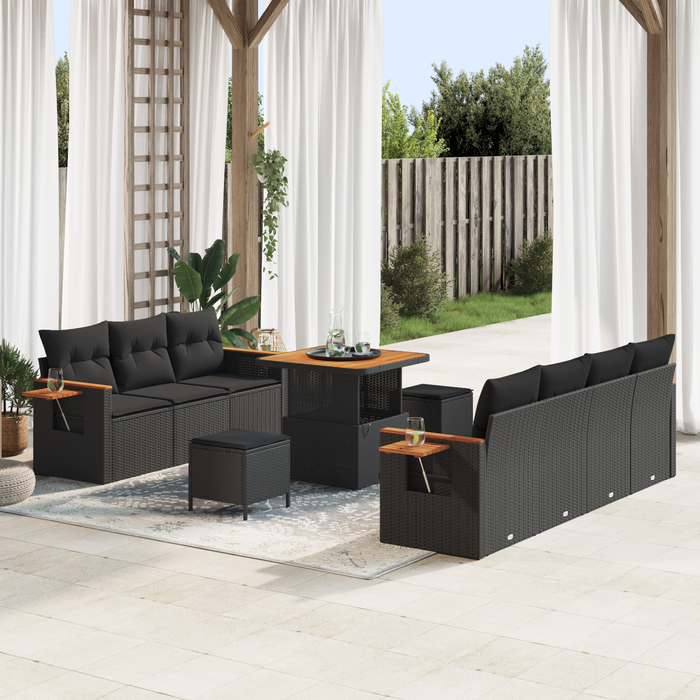 Set de Sofa pentru Grădină vidaXL 10 Piese cu Perne Negre Ratan Poli Acacia - WALTI WALTI