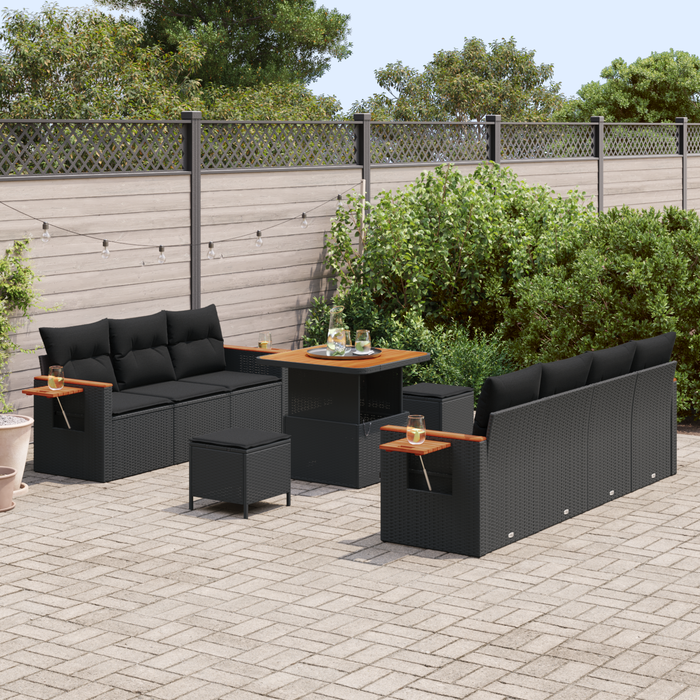 Set de Sofa pentru Grădină vidaXL 10 Piese cu Perne Negre Ratan Poli Acacia - WALTI WALTI