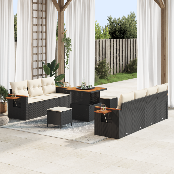 Set canapea grădină vidaXL cu 10 piese perne Negre Rattan PE Acacia - WALTI WALTI