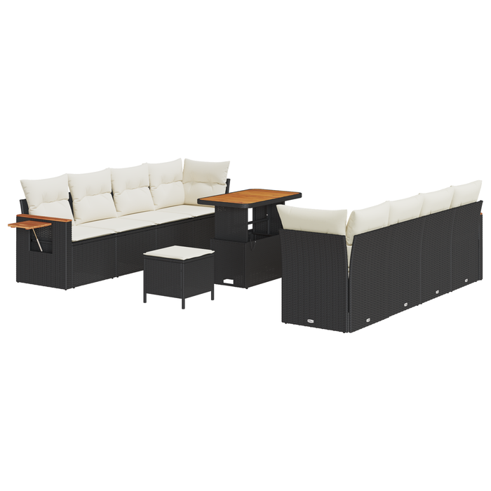 Set de Sofa de Grădină 11 Piese cu Perne Negre din Ratan Polimeric Acacia - WALTI WALTI