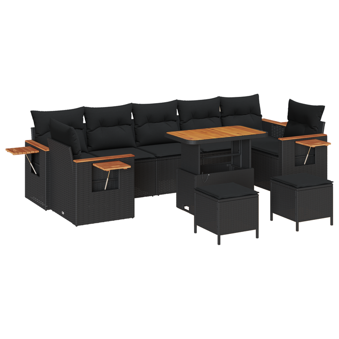 Set de sofa de grădină vidaXL cu 10 piese cu perne ratan poly negru acacia - WALTI WALTI