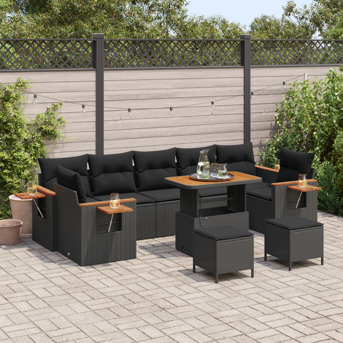 Set de sofa de grădină vidaXL cu 10 piese cu perne ratan poly negru acacia - WALTI WALTI