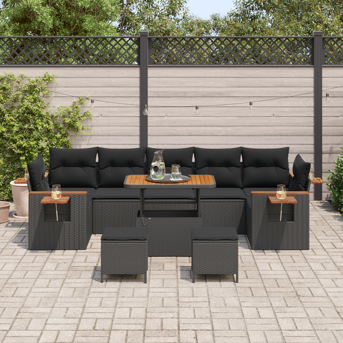 Set de sofa de grădină vidaXL cu 10 piese cu perne ratan poly negru acacia - WALTI WALTI