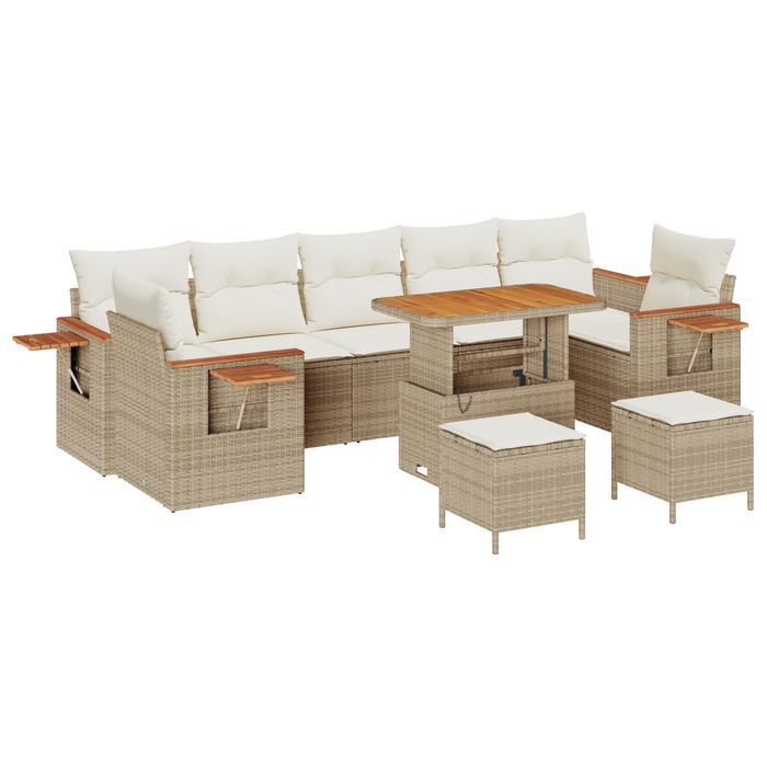 Set de sofa pentru grădină vidaXL cu 10 piese cu perne Bej Ratan Poliratan Acacia - WALTI WALTI