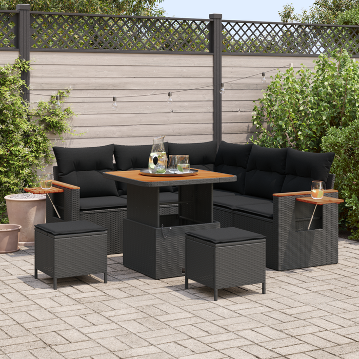 Set canapea grădină vidaXL 8 piese cu perne Negre Ratan sintetic Acacia - WALTI WALTI