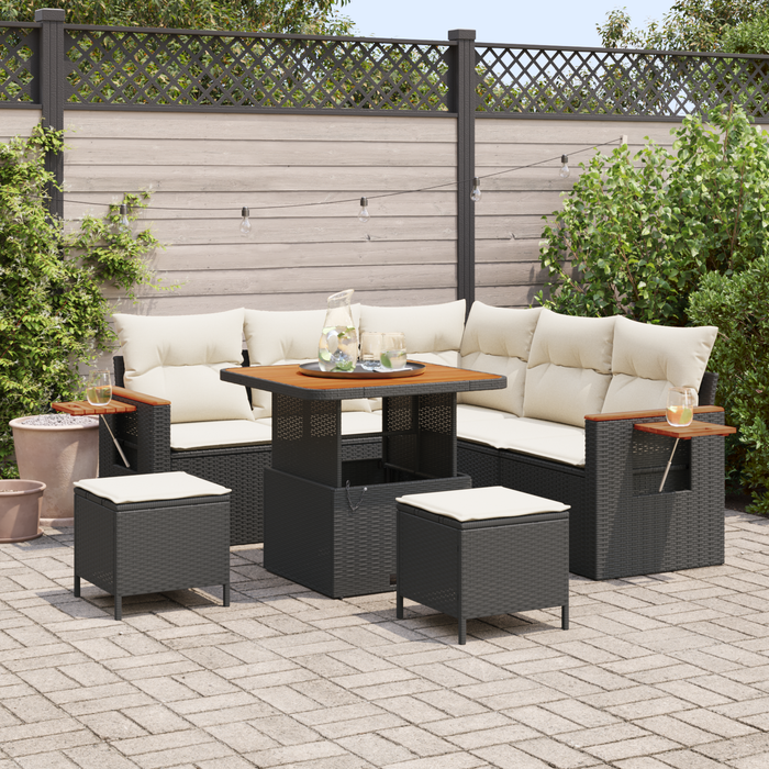 Set canapea grădină vidaXL 8 piese cu perne Negru Ratan Poli Acacia - WALTI WALTI
