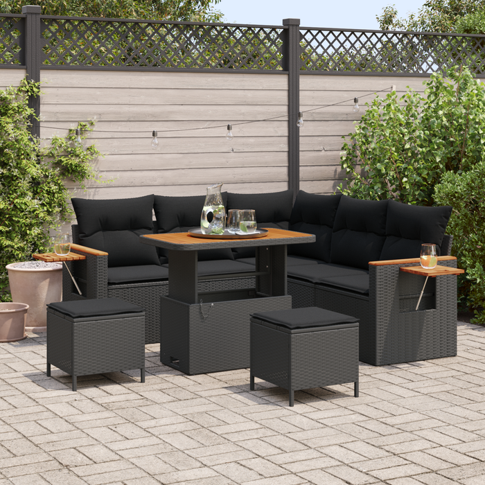 Set canapea pentru grădină vidaXL de 8 piese cu perne Negru Poli Ratan Acacia - WALTI WALTI