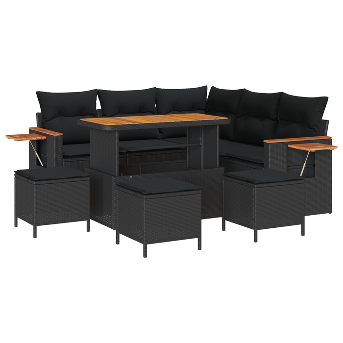Set de canapea pentru grădină vidaXL 9 Piese cu perne Negru Ratan sintetic Acacia - WALTI WALTI