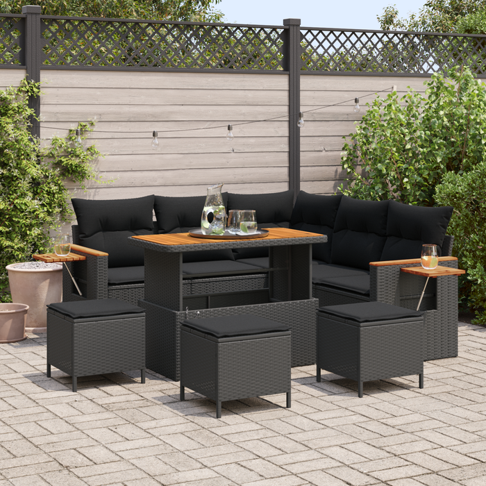 Set de canapea pentru grădină vidaXL 9 Piese cu perne Negru Ratan sintetic Acacia - WALTI WALTI
