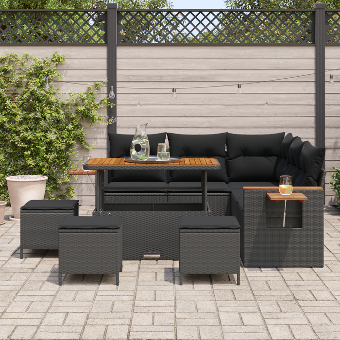 Set de canapea pentru grădină vidaXL 9 Piese cu perne Negru Ratan sintetic Acacia - WALTI WALTI