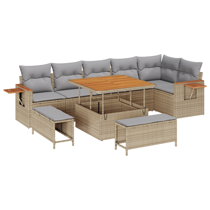 Set canapele grădină vidaXL 9 piese cu perne Bej Ratan Poli Acacia - WALTI WALTI