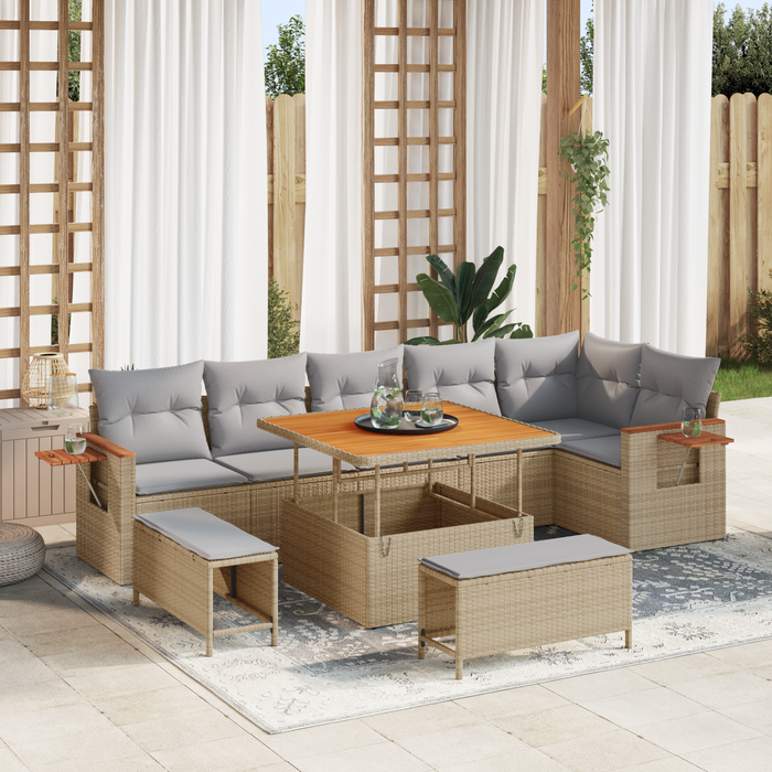 Set canapele grădină vidaXL 9 piese cu perne Bej Ratan Poli Acacia - WALTI WALTI