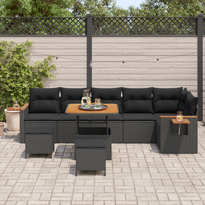 Set de canapea grădină 9 piese cu perne Negru Poliratan Acacia - WALTI WALTI