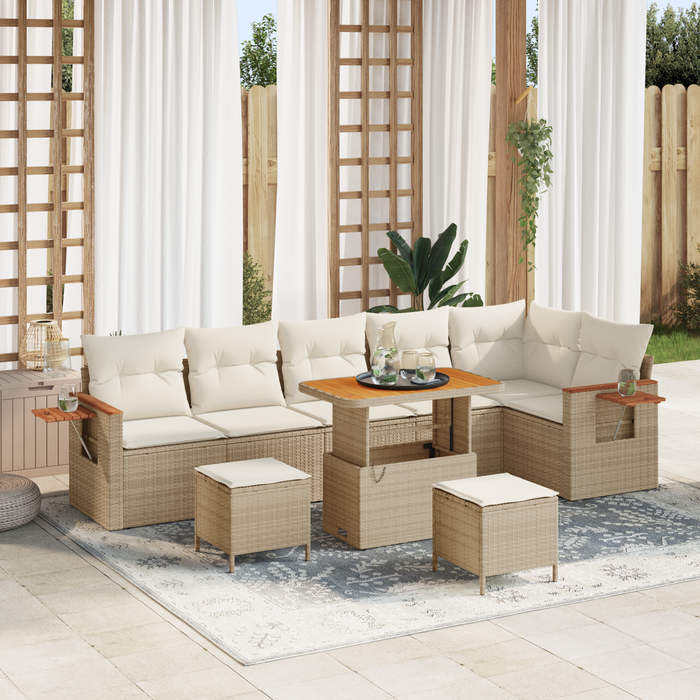 Set Canapea Grădină cu Perne vidaXL 9 Piese Bej Ratan Acacia - WALTI WALTI