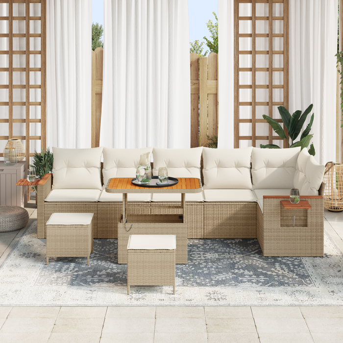 Set Canapea Grădină cu Perne vidaXL 9 Piese Bej Ratan Acacia - WALTI WALTI