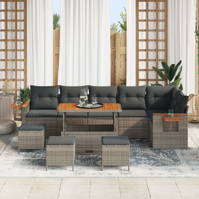 Set canapele grădină vidaXL 10 piese cu perne Gri Ratan Acacia - WALTI WALTI