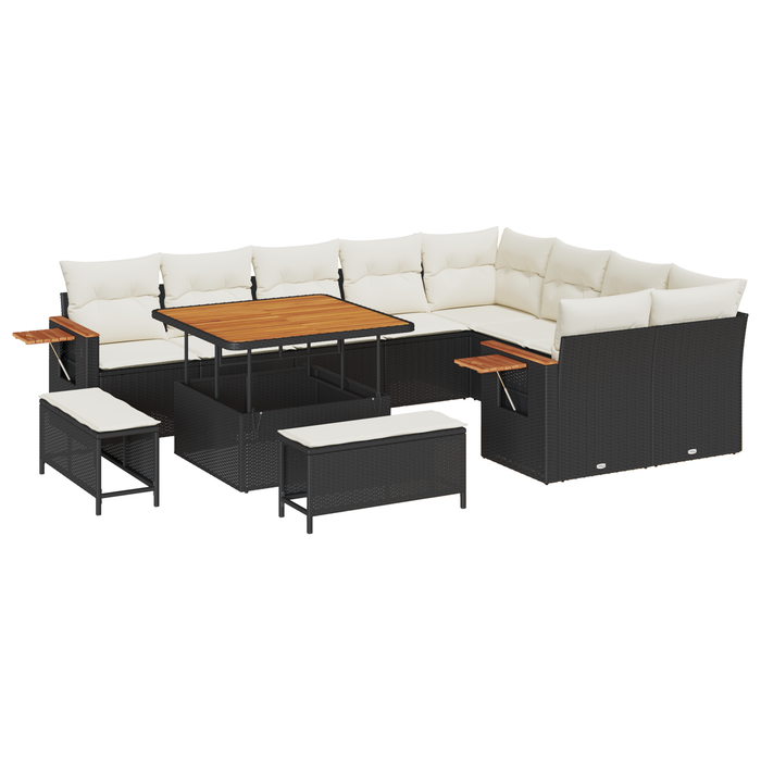 Set canapele grădină 12 piese cu perne Ratan negru Acacia - WALTI WALTI