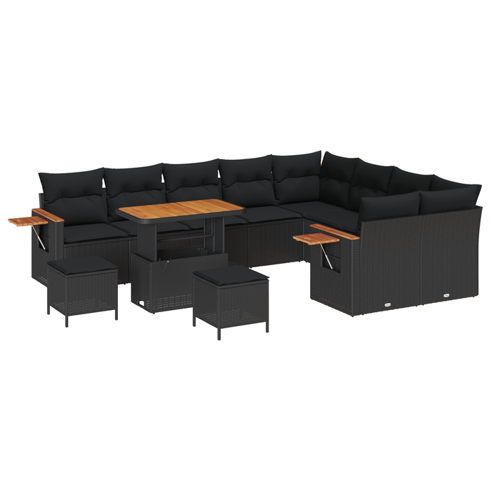 Set de canapea pentru grădină vidaXL 12 Piese cu perne Negru Ratan sintetic Acacia - WALTI WALTI