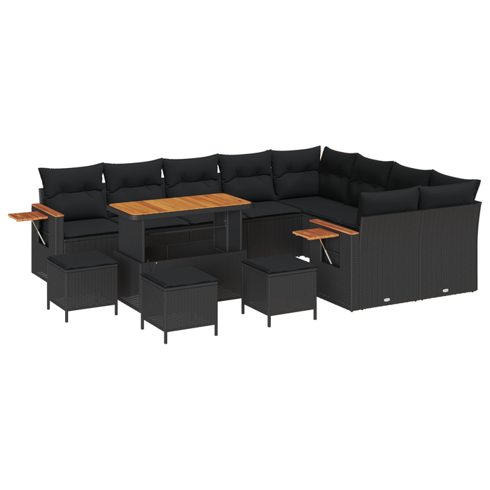 Set Canapea Grădină vidaXL 13 Piese cu Perne Negru Rattan Poliratan Acacia - WALTI WALTI