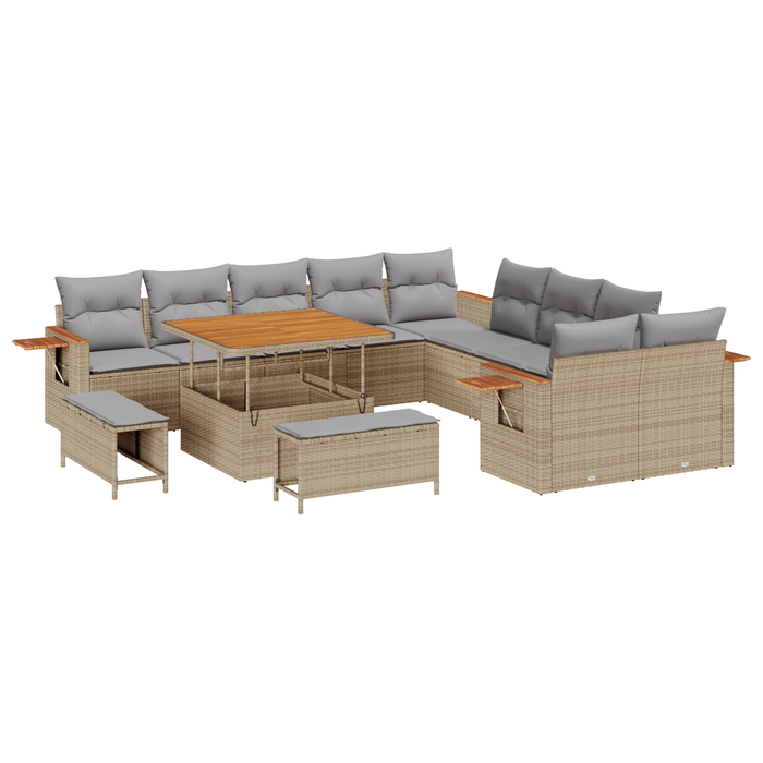 Set de canapele pentru grădină vidaXL cu perne Bej Ratan Sintetic Acacia - WALTI WALTI