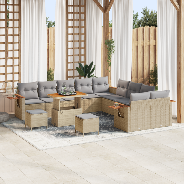 Set Canapea de Grădină vidaXL cu 13 Piese cu Perne Bej Poli Ratan Acacia - WALTI WALTI