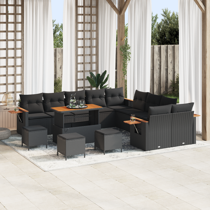 Set canapele grădină vidaXL 14 piese cu perne Negru Poliratan Acacia - WALTI WALTI