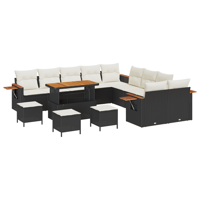 Set Canapea Grădină vidaXL cu 14 Piese și Perne Negru Ratan Poli Acacia - WALTI WALTI
