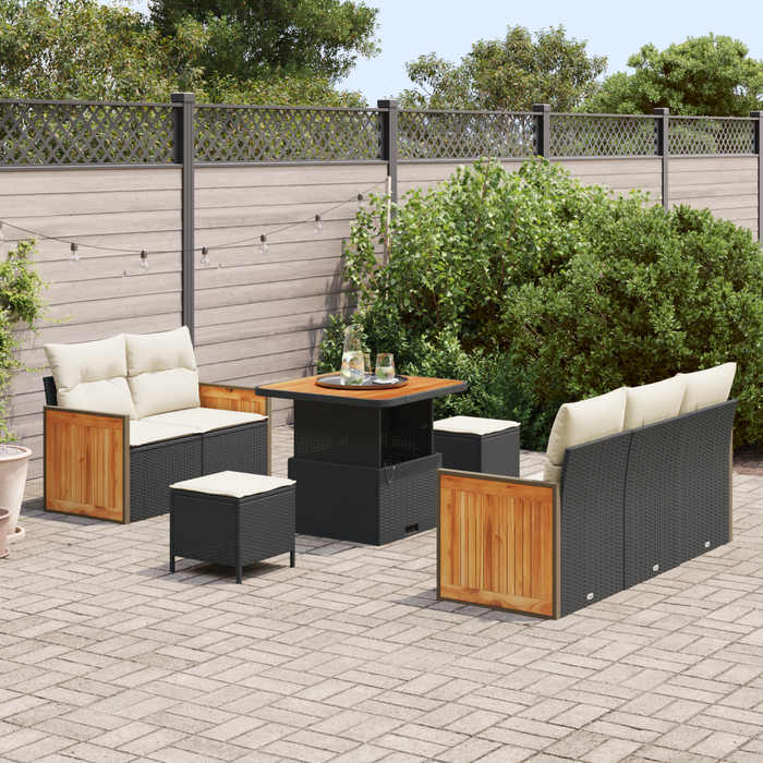 Set canapea grădină vidaXL 8 piese cu perne negru ratan polimer acacia - WALTI WALTI