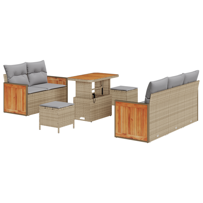 Set 8 piese sofa grădină cu perne bej din poliratan acacia - WALTI WALTI