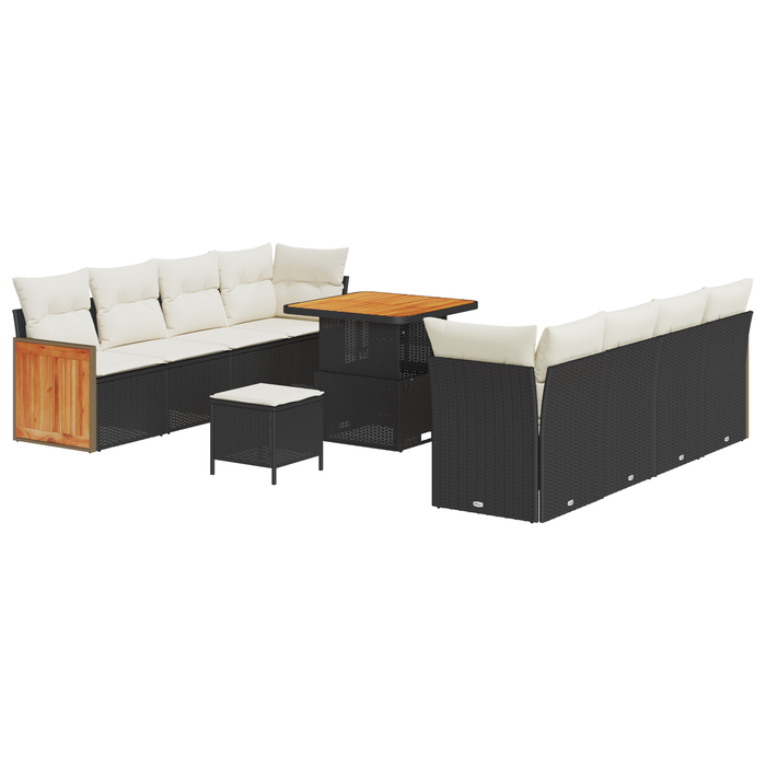Set de canapea de grădină vidaXL cu 11 piese și perne, ratan polimer negru acacia - WALTI WALTI