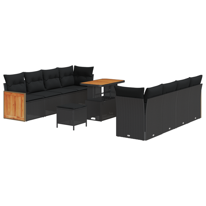 Set de sofa de grădină vidaXL 11 Piese cu perne Negru Poliratan Acacia - WALTI WALTI