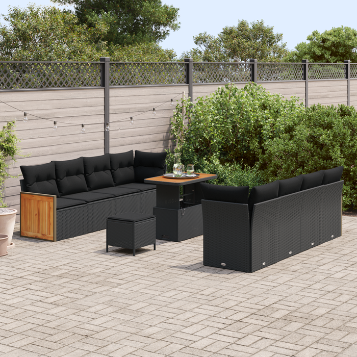 Set de sofa de grădină vidaXL 11 Piese cu perne Negru Poliratan Acacia - WALTI WALTI