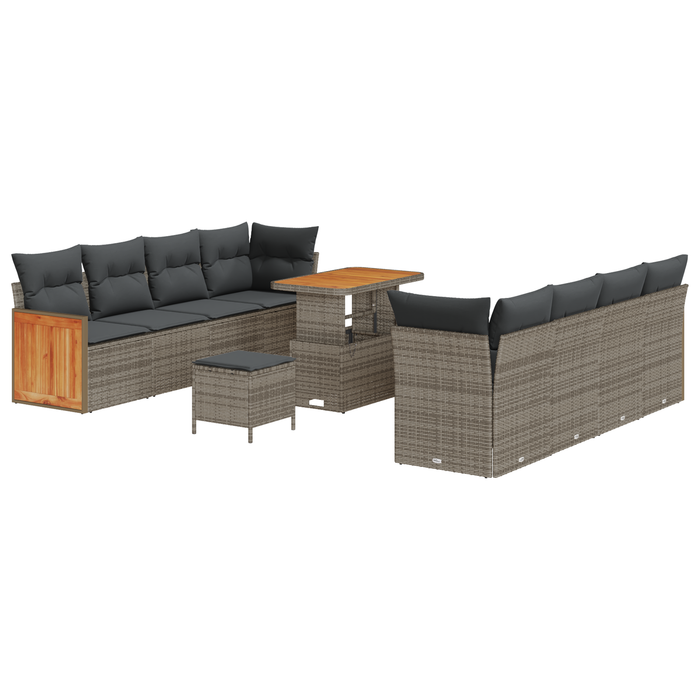 Set de Sofa de Grădină vidaXL cu 11 piese și perne Gri Poliratan Acacia - WALTI WALTI