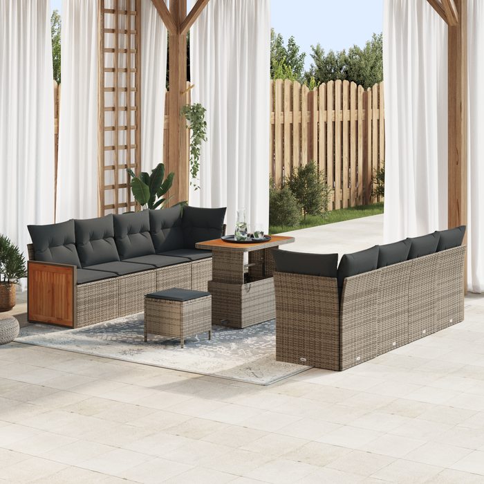 Set de Sofa de Grădină vidaXL cu 11 piese și perne Gri Poliratan Acacia - WALTI WALTI