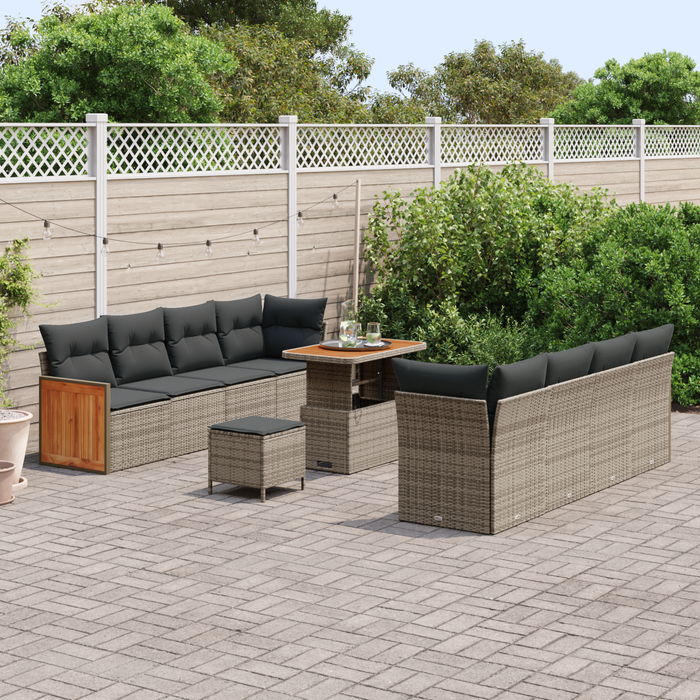 Set de Sofa de Grădină vidaXL cu 11 piese și perne Gri Poliratan Acacia - WALTI WALTI