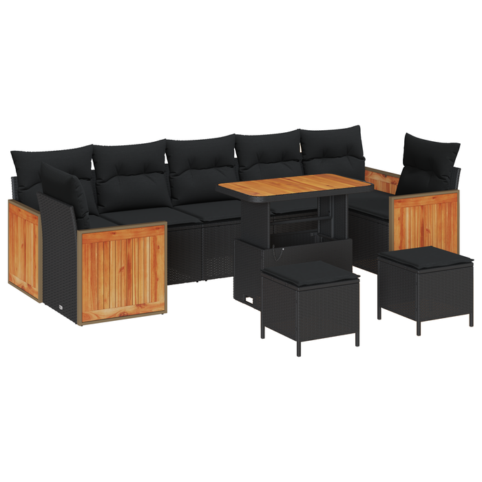 Set de sofa de grădină vidaXL cu 10 piese cu perne Negru Poliratan Acacia - WALTI WALTI