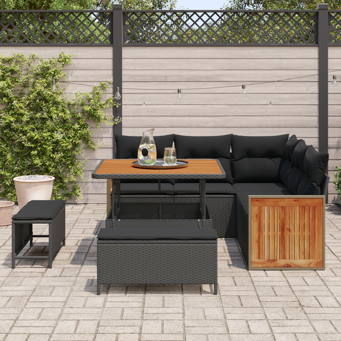 Set de canapele de grădină vidaXL cu perne 8 piese Negru Poliratan Acacia - WALTI WALTI