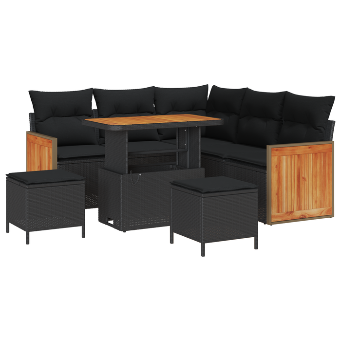 Set de Canapea de Grădină vidaXL 8 Piese cu Perne Negru Poli Ratan Acacia - WALTI WALTI
