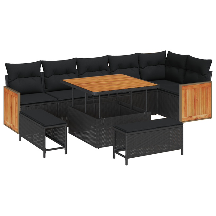 Set canapea de grădină cu 9 piese și perne, ratan negru, acacia - WALTI WALTI