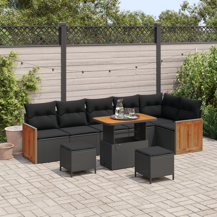 Set de canapele pentru grădină vidaXL 9 piese cu perne Ratan poli negru Acacia - WALTI WALTI
