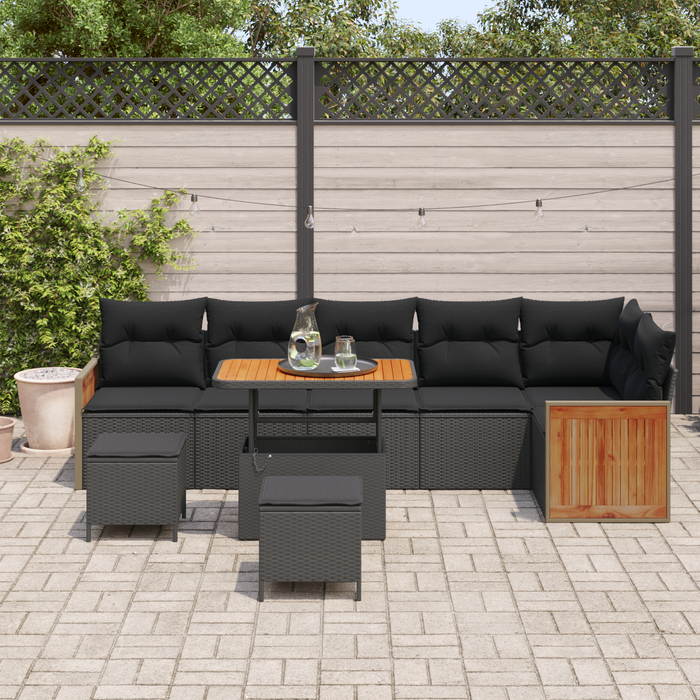 Set de canapele pentru grădină vidaXL 9 piese cu perne Ratan poli negru Acacia - WALTI WALTI