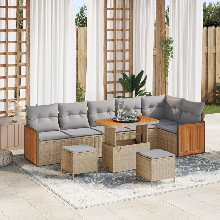 Set de canapele de grădină vidaXL cu 9 piese cu perne Bej Poliratan Acacia - WALTI WALTI