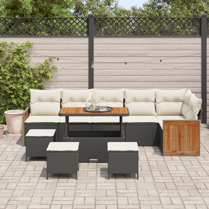 Set canapea grădină 10 piese, perne, negru, poliratan, acacia - WALTI WALTI
