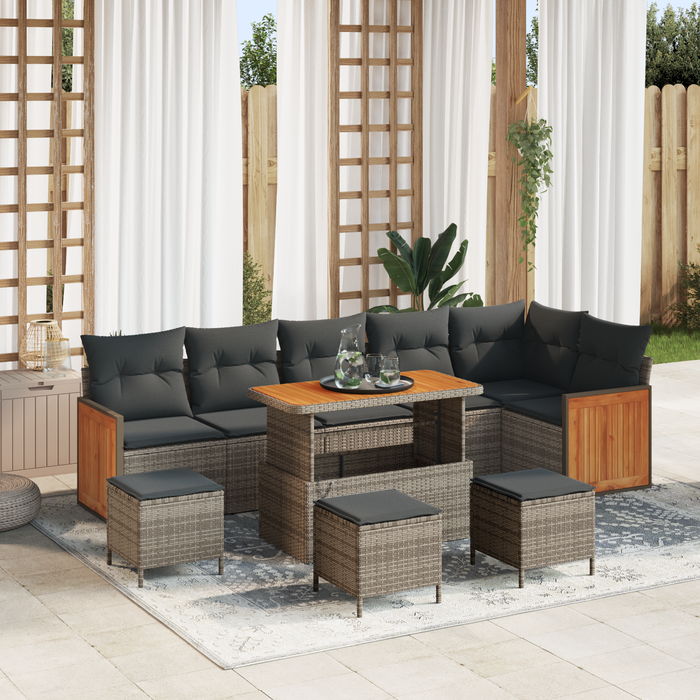 Set canapea grădină vidaXL 10 piese cu perne, gri, poliratan, acacia - WALTI WALTI