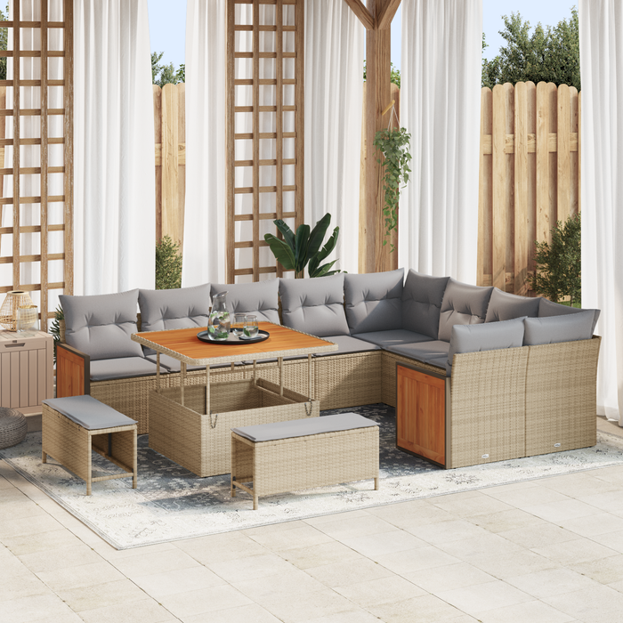 Set de Sofa de Grădină 12 Piese cu Pernițe Bej Poliratan Acacia - WALTI WALTI
