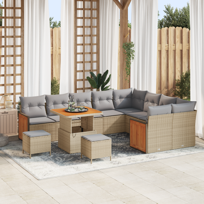 Set de canapea pentru grădină vidaXL 12 piese cu perne bej rattan poli acacia - WALTI WALTI