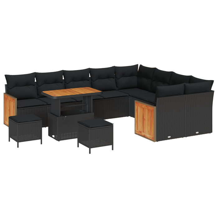 Set canapele grădină 12 piese cu perne, negru, poli-ratan, acacia - WALTI WALTI