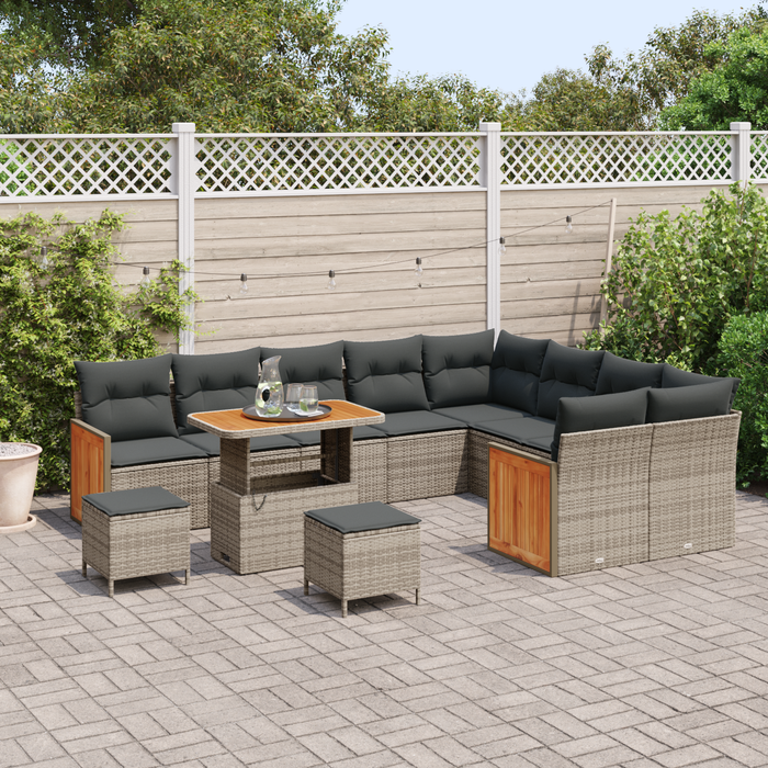 Set de Sofa de Grădină cu 12 Piese cu Perne Gri Ratan Poli Acacia - WALTI WALTI