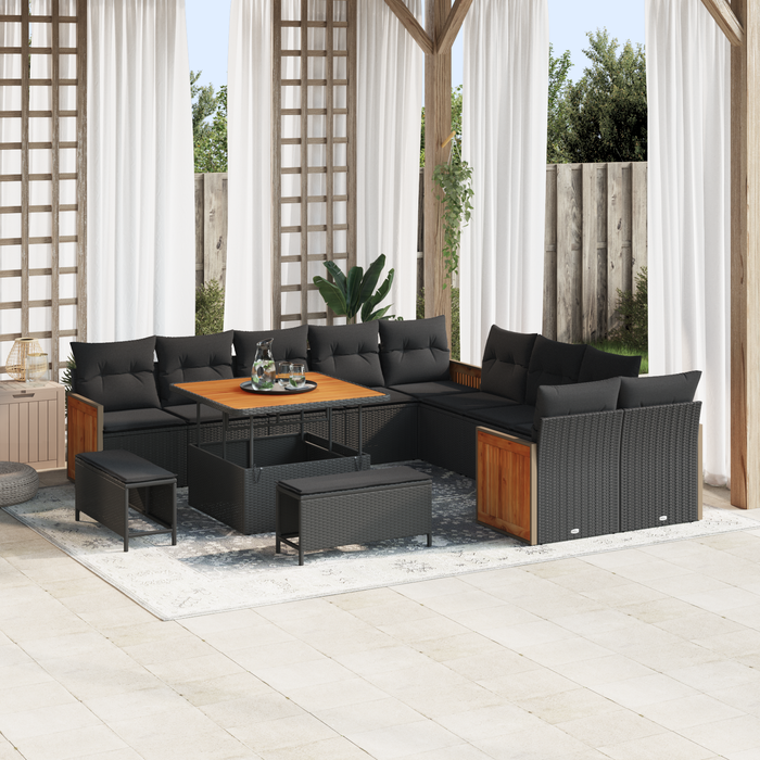 Set canapele grădină vidaXL 13 piese cu perne Negru Poliratan Acacia - WALTI WALTI