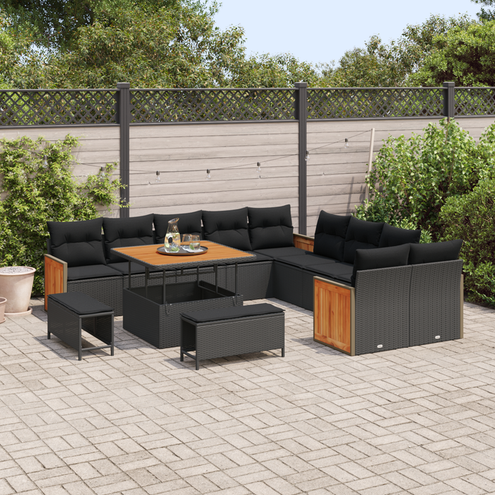 Set canapele grădină vidaXL 13 piese cu perne Negru Poliratan Acacia - WALTI WALTI